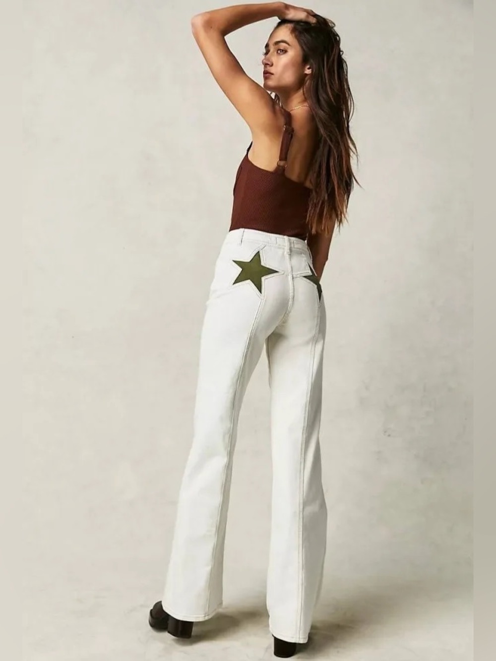 Free People Firecracker Flare Jean We The Free Suede Stars Desert Plains 27S NWT - Picture 3 of 10